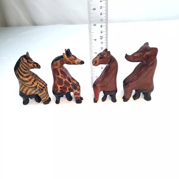 Hand Carved African Safari Animals Wood Wooden Sitting Figures Figurines Set Vtg - Picture 8 of 8